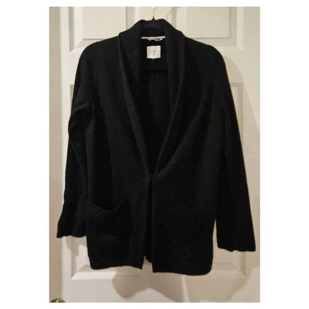Anthropologie HWR Wool Blend Shawl‎ Collar Cardigan Sweater Blazer XS Black
